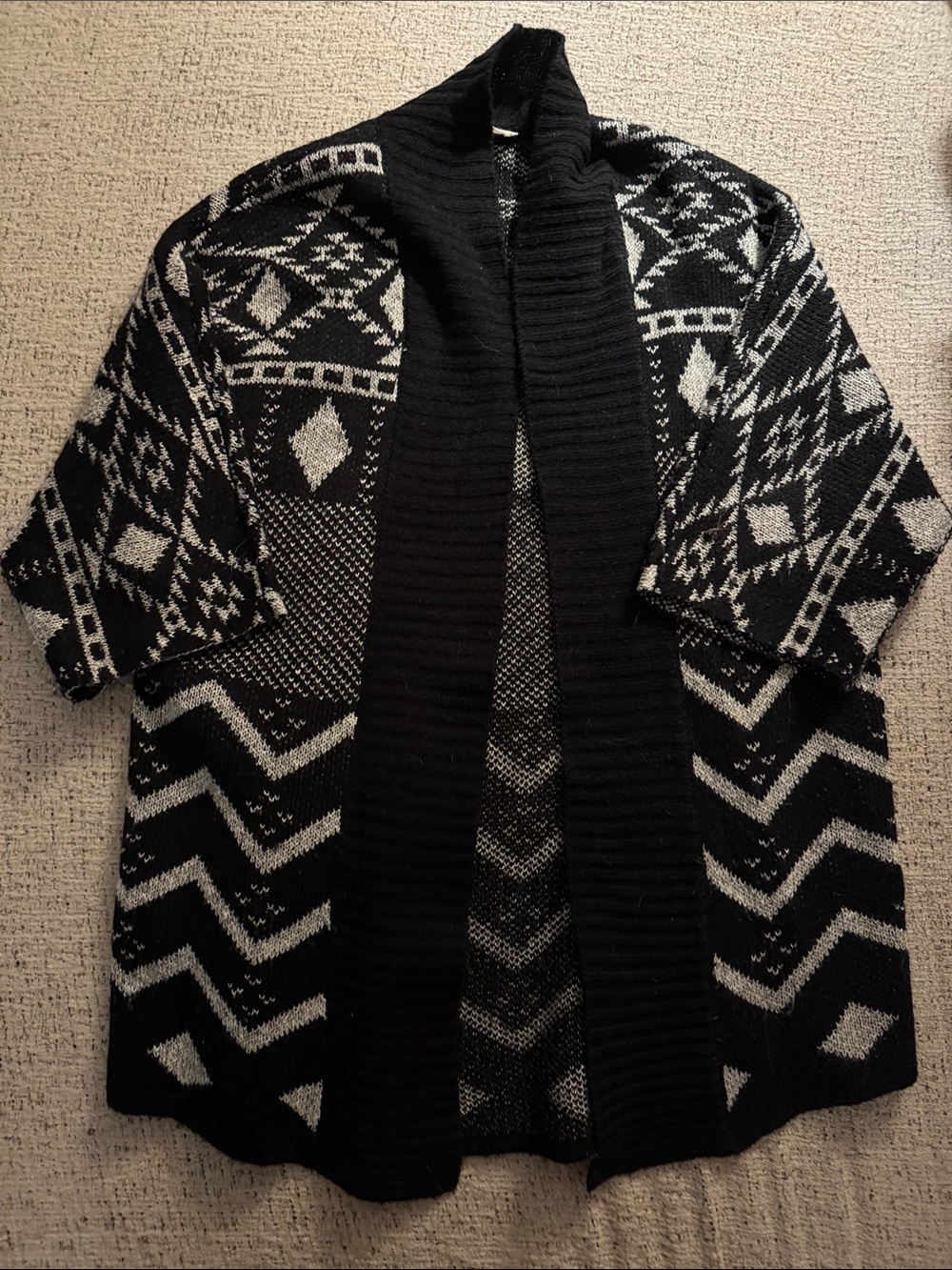 Copper Key Black & White Geometric Open Knit Cardigan